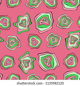 Wavy Distorted Rounds. Seamless Pattern with Deformed Circles. Hand Drawn Abstract Background. Vector Psychedelic Illustration with Colorful Spots. Wave Seamless Pattern for Fabric, Textile, Wrapping.