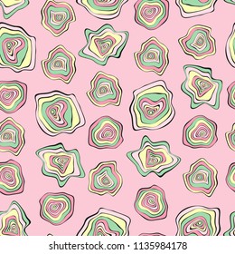 Wavy Distorted Rounds. Seamless Pattern with Deformed Circles. Abstract Background in Pastel Color Design. Vector Psychedelic Illustration with Colorful Spot. Wave Seamless Pattern for Fabric, Textile