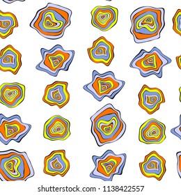 Wavy Distorted Rounds. Seamless Pattern with Deformed Circles. Hand Drawn Abstract Background. Vector Psychedelic Illustration with Colorful Spots. Wave Seamless Pattern for Fabric, Textile, Wrapping.