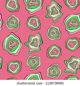 Wavy Distorted Rounds. Seamless Pattern with Deformed Circles. Hand Drawn Abstract Background. Vector Psychedelic Illustration with Colorful Spots. Wave Seamless Pattern for Fabric, Textile, Wrapping.