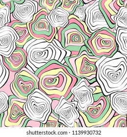 Wavy Distorted Rounds. Seamless Pattern with Deformed Circles. Abstract Background in Pastel Color Design. Vector Psychedelic Illustration with Colorful Spot. Wave Seamless Pattern for Fabric, Textile