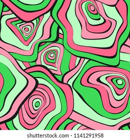 Wavy Distorted Rounds. Seamless Pattern with Deformed Circles. Hand Drawn Abstract Background. Vector Psychedelic Illustration with Colorful Spots. Wave Seamless Pattern for Fabric, Textile, Wrapping.