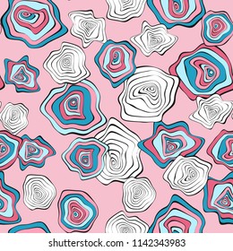 Wavy Distorted Rounds. Seamless Pattern with Deformed Circles. Hand Drawn Abstract Background. Vector Psychedelic Illustration with Colorful Spots. Wave Seamless Pattern for Fabric, Textile, Wrapping.