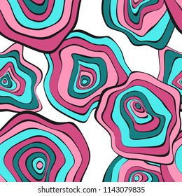 Wavy Distorted Rounds. Seamless Pattern with Deformed Circles. Hand Drawn Abstract Background. Vector Psychedelic Illustration with Colorful Spots. Wave Seamless Pattern for Fabric, Textile, Wrapping.