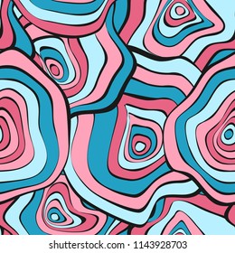 Wavy Distorted Rounds. Seamless Pattern with Deformed Circles. Hand Drawn Abstract Background. Vector Psychedelic Illustration with Colorful Spots. Wave Seamless Pattern for Fabric, Textile, Wrapping.