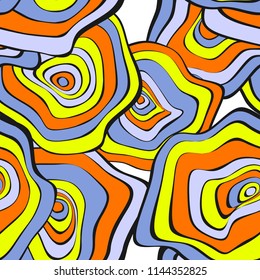 Wavy Distorted Rounds. Seamless Pattern with Deformed Circles. Hand Drawn Abstract Background. Vector Psychedelic Illustration with Colorful Spots. Wave Seamless Pattern for Fabric, Textile, Wrapping.