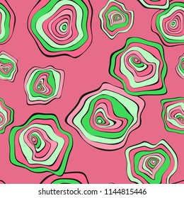 Wavy Distorted Rounds. Seamless Pattern with Deformed Circles. Hand Drawn Abstract Background. Vector Psychedelic Illustration with Colorful Spots. Wave Seamless Pattern for Fabric, Textile, Wrapping.