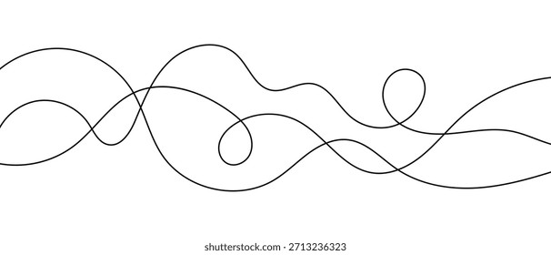 Wavy doodle isolated black lines, chaotic illustration, minimalist curved background, decorative design