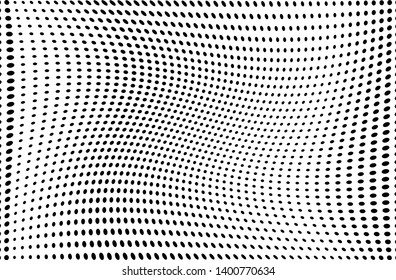 Wavy dot lines background. Futuristic twisted grunge pattern Pattern of dots, dotted lines, circles of different scale Vector modern optical pop art texture for posters, business cards, cover, labels