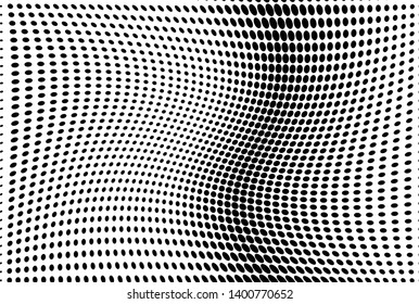 Wavy dot lines background. Futuristic twisted grunge pattern Pattern of dots, dotted lines, circles of different scale Vector modern optical pop art texture for posters, business cards, cover, labels