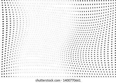 Wavy dot lines background. Futuristic twisted grunge pattern Pattern of dots, dotted lines, circles of different scale Vector modern optical pop art texture for posters, business cards, cover, labels