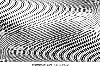 Wavy dot lines background. Pattern of dots, dotted lines, circles of different scale. Futuristic pattern. Monochrome backdrop, design element to create backgrounds, layouts, templates, posters