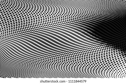 Wavy dot lines background. Pattern of dots, dotted lines, circles of different scale. Futuristic pattern. Monochrome backdrop, design element to create backgrounds, layouts, templates, posters