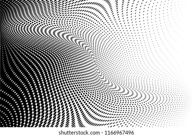 Wavy dot lines background. Pattern with dotted lines, circles of different scale. Dynamic, motion style. Monochrome backdrop to create backgrounds, templates, posters in a modern minimalist style.