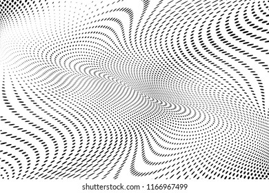 Wavy dot lines background. Pattern with dotted lines, circles of different scale. Dynamic, motion style. Monochrome backdrop to create backgrounds, templates, posters in a modern minimalist style.