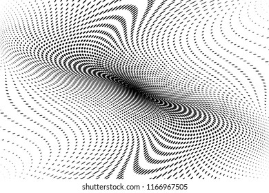 Wavy dot lines background. Pattern with dotted lines, circles of different scale. Dynamic, motion style. Monochrome backdrop to create backgrounds, templates, posters in a modern minimalist style.