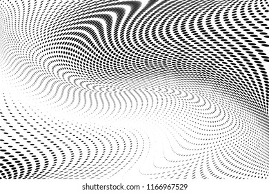 Wavy dot lines background. Pattern with dotted lines, circles of different scale. Dynamic, motion style. Monochrome backdrop to create backgrounds, templates, posters in a modern minimalist style.