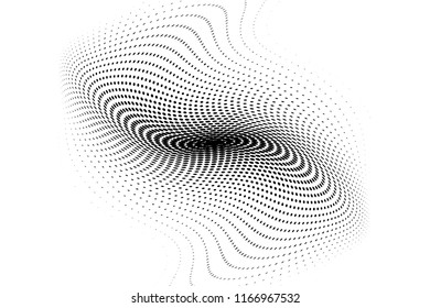 Wavy dot lines background. Pattern with dotted lines, circles of different scale. Dynamic, motion style. Monochrome backdrop to create backgrounds, templates, posters in a modern minimalist style.