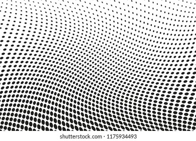 Wavy dot lines background. Pattern of dots, dotted lines, circles of different scale. Futuristic pattern. Monochrome backdrop to create backgrounds, templates, posters in a modern minimalist style