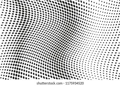 Wavy dot lines background. Pattern of dots, dotted lines, circles of different scale. Futuristic pattern. Monochrome backdrop to create backgrounds, templates, posters in a modern minimalist style
