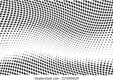 Wavy dot lines background. Pattern of dots, dotted lines, circles of different scale. Futuristic pattern. Monochrome backdrop to create backgrounds, templates, posters in a modern minimalist style