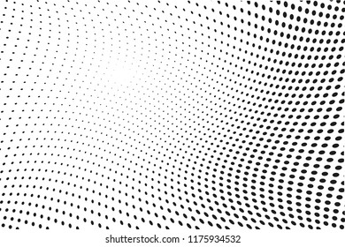 Wavy dot lines background. Pattern of dots, dotted lines, circles of different scale. Futuristic pattern. Monochrome backdrop to create backgrounds, templates, posters in a modern minimalist style