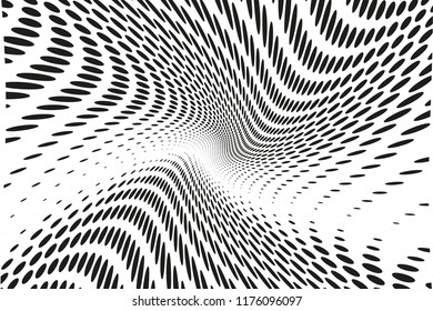 Wavy dot lines background. Pattern of dots, dotted lines, circles of different scale. Futuristic pattern. Monochrome backdrop to create backgrounds, templates, posters in a modern minimalist style.