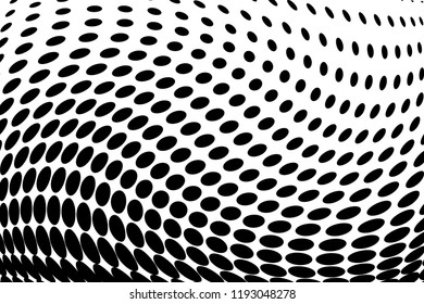 Wavy dot lines background. Pattern of dots, dotted lines, circles of different scale. Futuristic pattern. Monochrome backdrop to create backgrounds, templates, posters in a modern minimalist style.