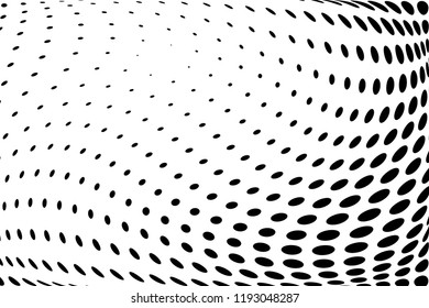 Wavy dot lines background. Pattern of dots, dotted lines, circles of different scale. Futuristic pattern. Monochrome backdrop to create backgrounds, templates, posters in a modern minimalist style.