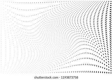 Wavy dot lines background. Pattern of dots, dotted lines, circles of different scale. Futuristic pattern. Monochrome backdrop to create backgrounds, templates, posters in a modern minimalist style
