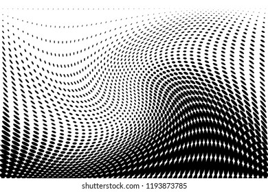 Wavy dot lines background. Pattern of dots, dotted lines, circles of different scale. Futuristic pattern. Monochrome backdrop to create backgrounds, templates, posters in a modern minimalist style