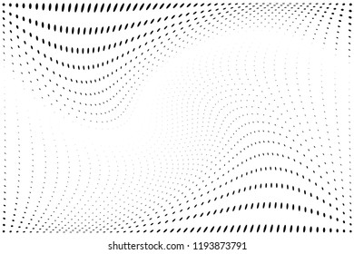 Wavy dot lines background. Pattern of dots, dotted lines, circles of different scale. Futuristic pattern. Monochrome backdrop to create backgrounds, templates, posters in a modern minimalist style