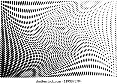 Wavy dot lines background. Pattern of dots, dotted lines, circles of different scale. Futuristic pattern. Monochrome backdrop to create backgrounds, templates, posters in a modern minimalist style