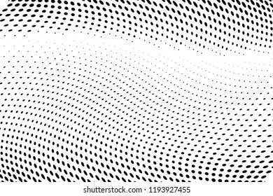 Wavy dot lines background. Pattern of dots, dotted lines, circles of different scale. Futuristic pattern. Monochrome backdrop to create backgrounds, templates, posters in a modern minimalist style