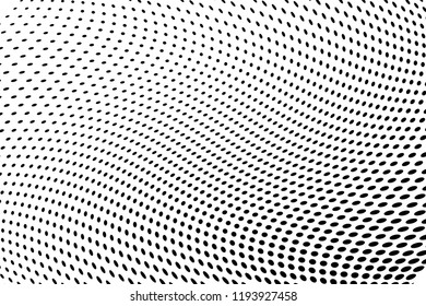 Wavy dot lines background. Pattern of dots, dotted lines, circles of different scale. Futuristic pattern. Monochrome backdrop to create backgrounds, templates, posters in a modern minimalist style