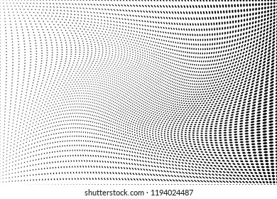 Wavy dot lines background. Pattern of dots, dotted lines, circles of different scale. Futuristic pattern. Monochrome backdrop to create backgrounds, templates, posters in a modern minimalist style