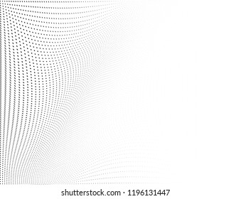 Wavy dot lines background. Pattern of dots, dotted lines, circles of different scale. Futuristic pattern. Monochrome backdrop to create backgrounds, templates, posters in a modern minimalist style