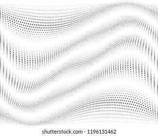 Wavy dot lines background. Pattern of dots, dotted lines, circles of different scale. Futuristic pattern. Monochrome backdrop to create backgrounds, templates, posters in a modern minimalist style