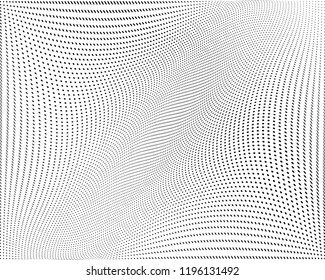 Wavy dot lines background. Pattern of dots, dotted lines, circles of different scale. Futuristic pattern. Monochrome backdrop to create backgrounds, templates, posters in a modern minimalist style