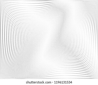 Wavy dot lines background. Pattern of dots, dotted lines, circles of different scale. Futuristic pattern. Monochrome backdrop to create backgrounds, templates, posters in a modern minimalist style