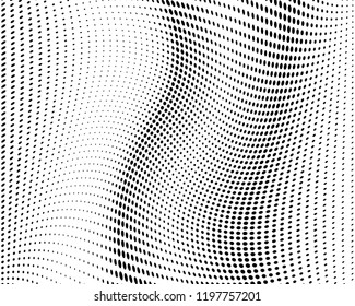 Wavy dot lines background. Pattern of dots, dotted lines, circles of different scale. Futuristic pattern. Monochrome backdrop to create backgrounds, templates, posters in a modern minimalist style