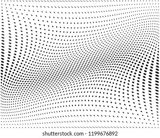  Wavy dot lines background. Pattern of dots, dotted lines, circles of different scale. Futuristic pattern. Monochrome backdrop to create backgrounds, templates, posters in a modern minimalist style.