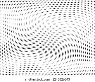 Wavy dot lines background. Pattern of dots, dotted lines, circles of different scale. Futuristic pattern. Monochrome backdrop to create backgrounds, templates, posters in a modern minimalist style