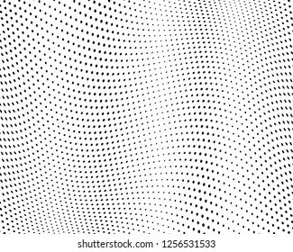 Wavy dot lines background. Pattern of dots, dotted lines, circles of different scale. Futuristic pattern. Monochrome backdrop to create backgrounds, templates, posters in a modern minimalist style