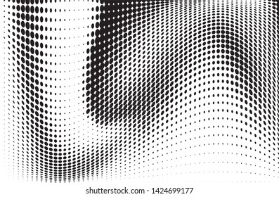 Wavy dot lines background. Pattern of dots, dotted lines, circles of different scale. Futuristic pattern. Monochrome backdrop to create backgrounds, templates, posters in a modern minimalist style.