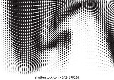 Wavy dot lines background. Pattern of dots, dotted lines, circles of different scale. Futuristic pattern. Monochrome backdrop to create backgrounds, templates, posters in a modern minimalist style.