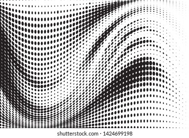 Wavy dot lines background. Pattern of dots, dotted lines, circles of different scale. Futuristic pattern. Monochrome backdrop to create backgrounds, templates, posters in a modern minimalist style.