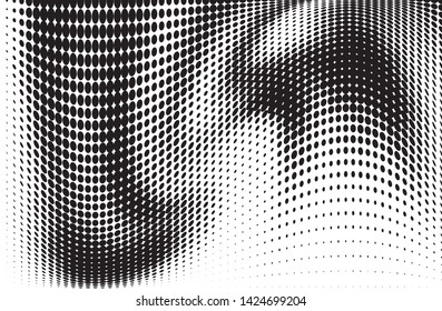 Wavy dot lines background. Pattern of dots, dotted lines, circles of different scale. Futuristic pattern. Monochrome backdrop to create backgrounds, templates, posters in a modern minimalist style.