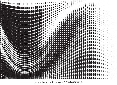 Wavy dot lines background. Pattern of dots, dotted lines, circles of different scale. Futuristic pattern. Monochrome backdrop to create backgrounds, templates, posters in a modern minimalist style.