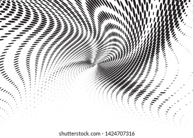Wavy dot lines background. Pattern of dots, dotted lines, circles of different scale. Monochrome backdrop to create dynamic backgrounds, templates, posters in a modern minimalist style.
